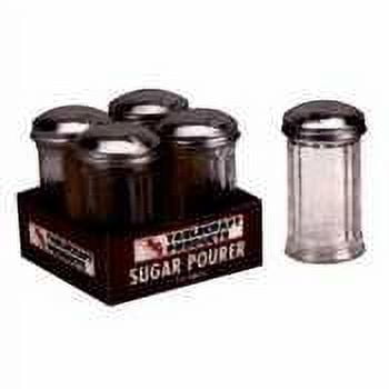 TableCraft Fluted Sugar Pourer Clear, 12 oz., 18-8 Stainless Steel Top, Glass Container | 4/Pack