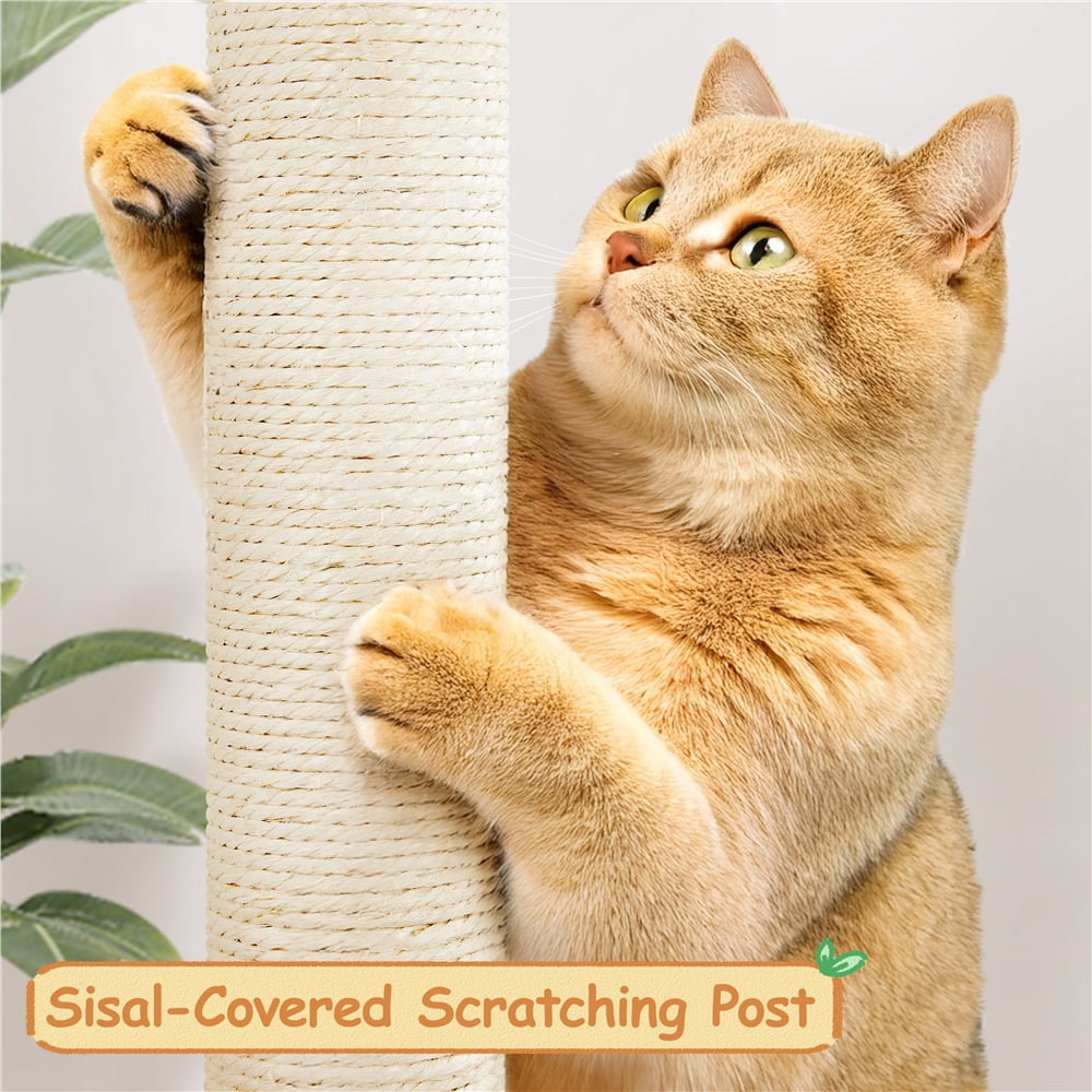 Yaheetech 35.8" Tall Rattan Cat Tree with Woven Condo and Nest, Beige