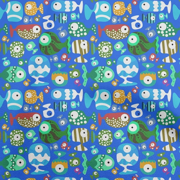 oneOone Polyester Spandex Blue Fabric Kids Fish Sewing Craft Projects Fabric Prints By Yard 56 Inch Wide