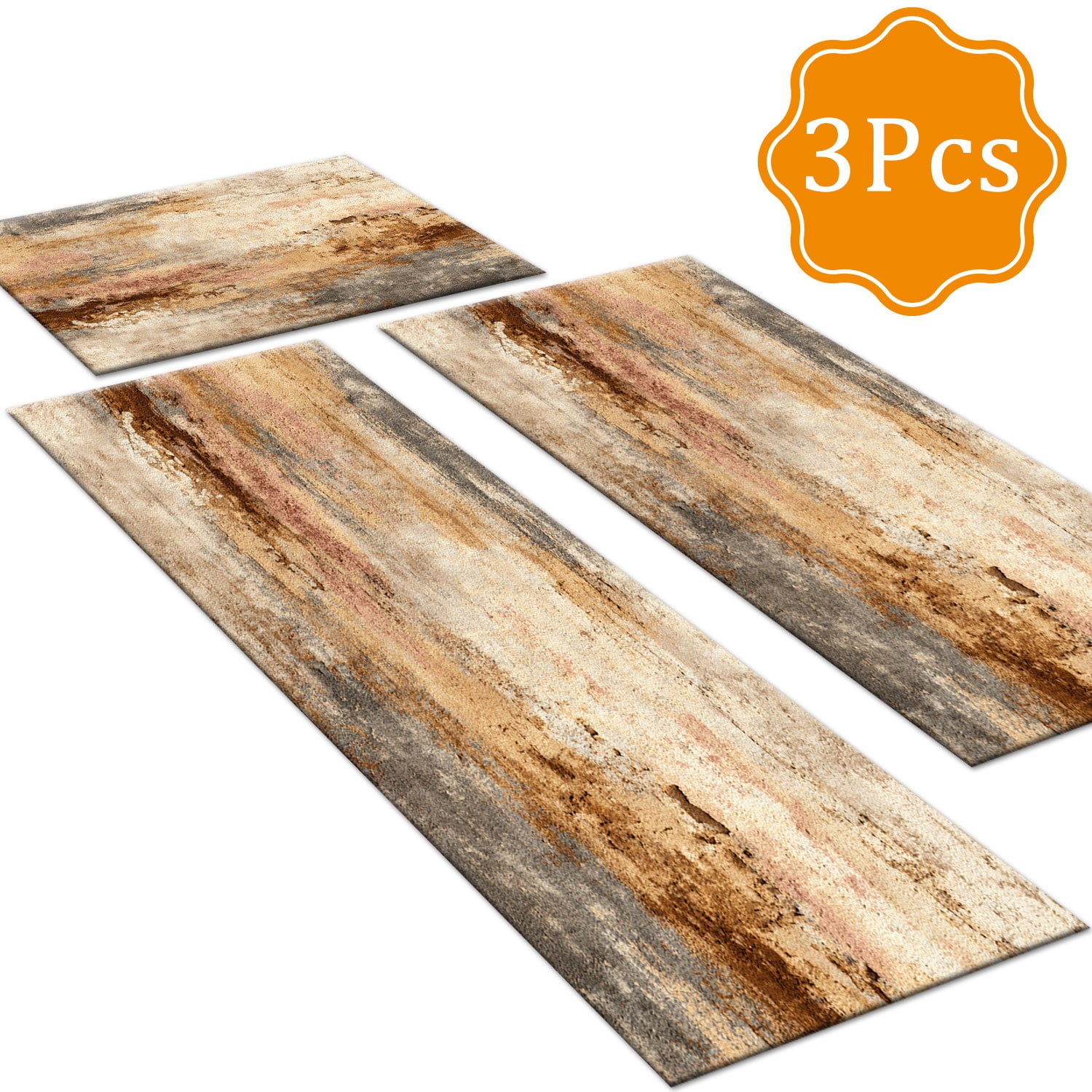 3 Piece Kitchen Rug Set, Non-Slip And Washable, Abstract Pattern Kitchen Hallway Rug, Soft And Comfortable, Suitable For Sinks, Floors, Entrances, Hallways and Bathrooms