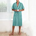 thumbnail image 5 of Men’s Summer Bathrobe Lightweight & Breathable Short Sleeve Robe with Pockets Men's Solid Color V Neck Belt Bathrobe, 5 of 9