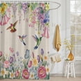 thumbnail image 3 of Shower Curtain Watercolor Floral Hummingbird Shower Curtains for Bathroom Decor, Waterproof Polyester Shower Curtain Set with Hooks, Standard Size 72" x 72" Spring Plant Linen Texture, 3 of 9