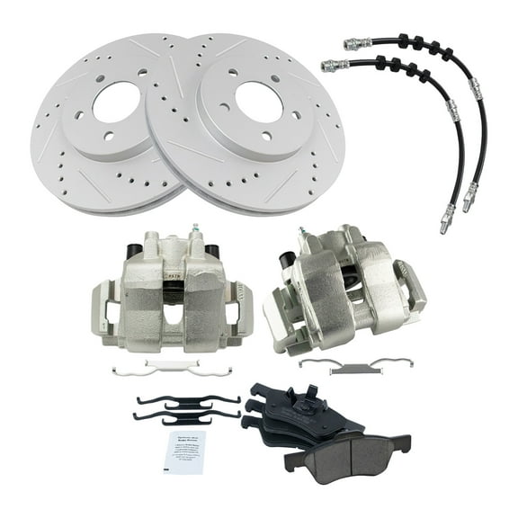 TRQ Front Performance Brake Pad & Rotor Kit Brake Caliper Brake Hose Brake Pads Brake Rotors Set Ceramic Premium G-Coated Fits Select 2008-2009 Ford Escape Mazda Tribute Mercury Mariner