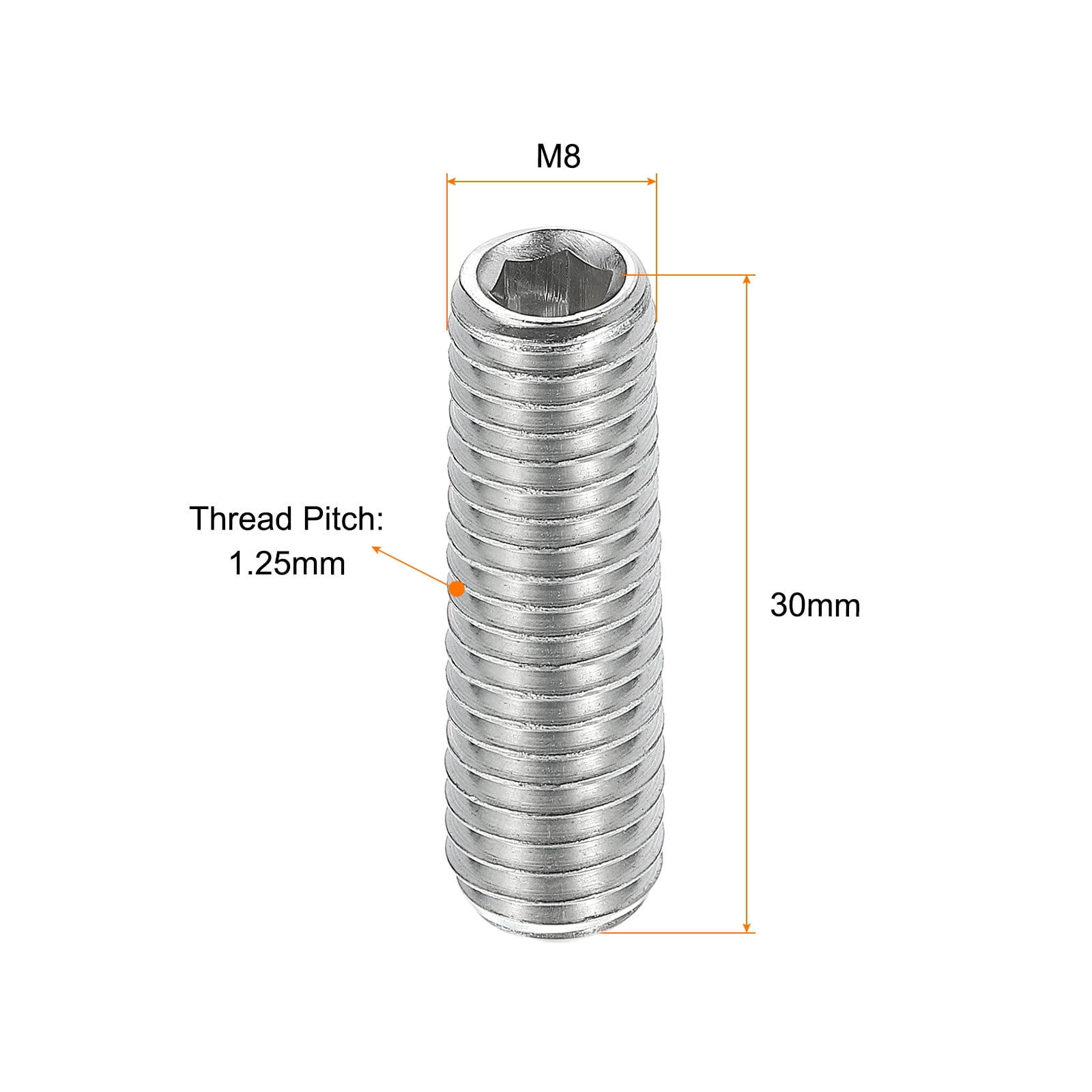 Ball Point Set Screws, M8 x 30mm 304 Stainless Steel Metric Spring Hex Socket Screw 15pack