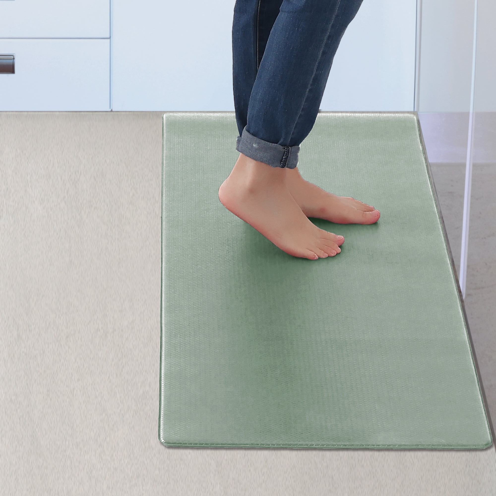 Unique Bargains 1 Piece Kitchen Runner Rug, Waterproof Comfort Solid Color Kitchen Mat Green 18" x 47"
