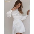 thumbnail image 2 of Clacive Fashion Stand Collar Satin Women Dresses Autumn Elegant Long Sleeve Backless Mini Dress Casual Sliim Pleated Dress RobeL&China Gao Jinjia LED, 2 of 2