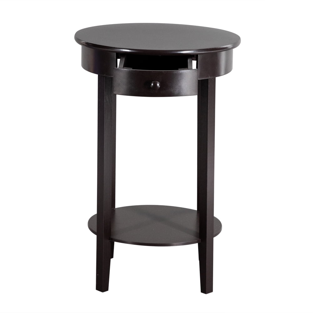 Kepooman 2 Layer Round Coffee Table with Top, Simple Round Side Coffee Table with Drawer, Brown Kepooman 2 Layer Round Coffee Table with Top, Simple Round Side Coffee Table with Drawer, Brown
