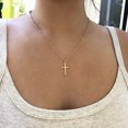 thumbnail image 2 of Collier Ras du Cou Simple Pendentif Croix Plaqué Or 18K Collier Minuscule Simple pour Femmes Filles, Doré, 2 of 5