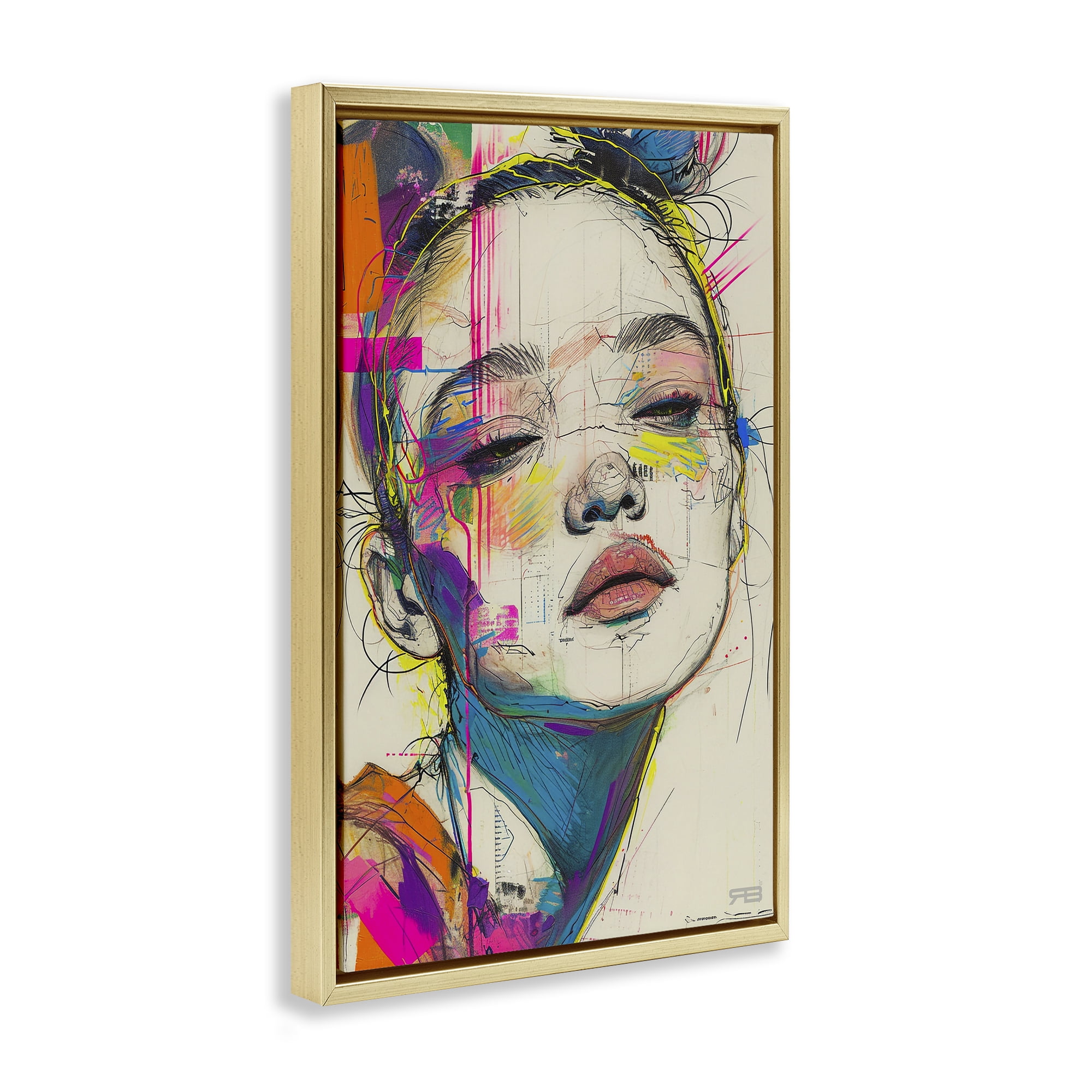 Stupell Industries Bright Sketch Visage Novelty Painting Gold Floater Framed Art Print Wall Art, 21 x 31