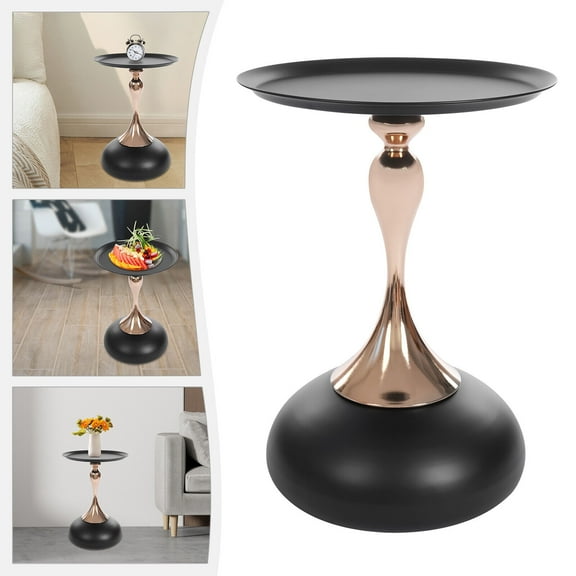 Round End Table  W/Large Tray Metal End Table for Living Rooms and Yards Black