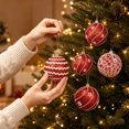 thumbnail image 4 of Kokovifyves 9Pcs 3.15" Red White Glitter Christmas Ball Ornaments Set with Hanging Loops,3 Styles Star Wave Lace Hanging Baubles for Xmas Tree Holiday Decor, 4 of 8