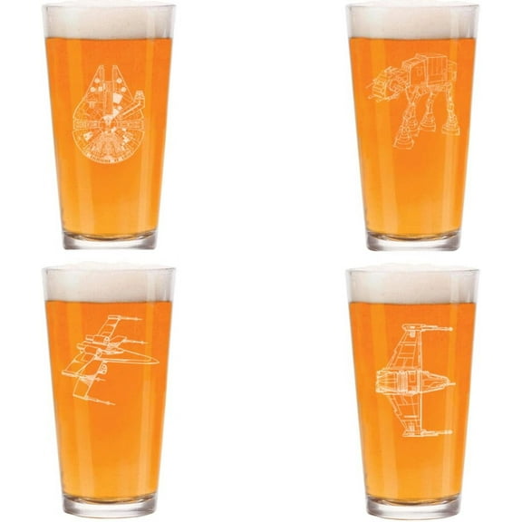 16 oz Beer Pint Glass Gift Set Of 4 Spaceship Collection Two