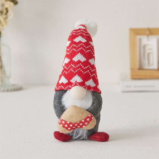 Uuiauoio Rudolph Gnome Knit Hat Ornament Couple Figurine Holiday Tabletop Decor Gift for Tree Shelf Mantel Winter Festival Home Decorations