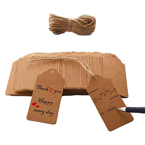 Kraft Paper Tags, 120 PCS Brown Craft Hang Tags with Free 100 Ft Natural Jute Twine Attached, Personalized Gift Name Tag Blank Gift Bag Tags Thank You Tags Big Product Tags 1.96 x 3.93 inch