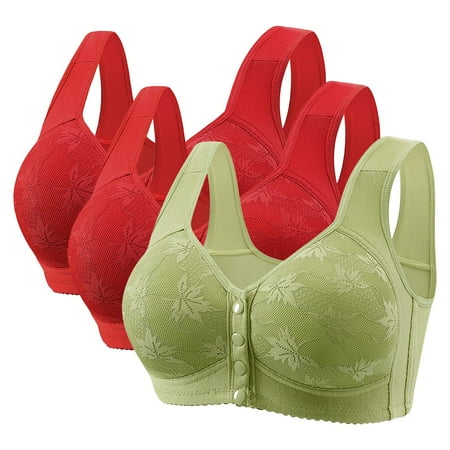 REORIAFEE Bras for Women Front Closure Front Closure Gathered Together No Wire Bras Solid Brassiere Comfy Wide Strap Breathable Corset Underwear Comfortable Classic Support Lingerie Green 36