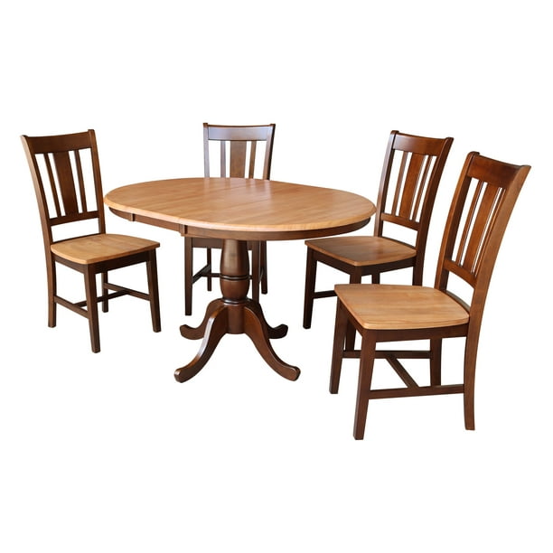 San Remo Chairs Cinnamon Espresso, Round Dining Table With Leaf Extension Set
