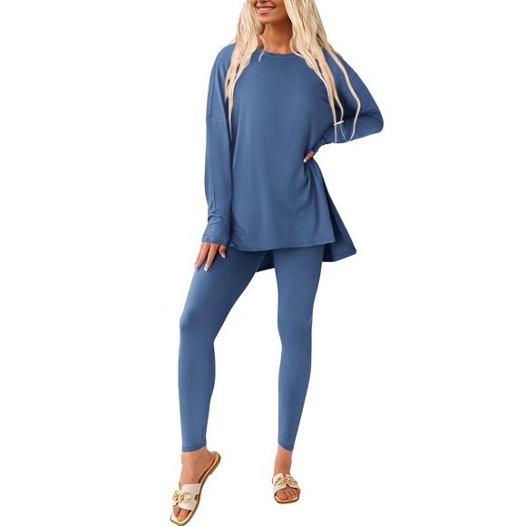 Conjunto de Mujer PRETTYGARDEN Azul Talle Grande de 2 Piezas para Estar en Casa