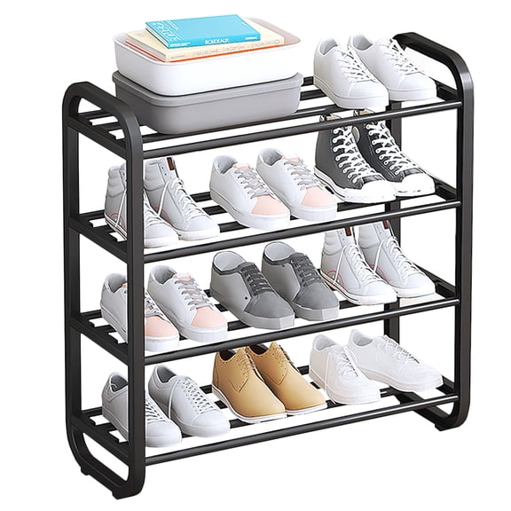 FORHVIPS Shoe Rack,4-Tier Stackable Shoe Organizer,Stainless Steel Shoe Storage Shelf Organizer,12 Pairs Shoe Rack for Closet Entryway,Dorm Room,Easy to Assemble,Matte Black