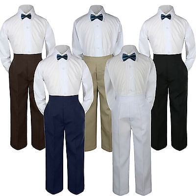 

3pc Boy Suit Set Blue Teal Bow Tie Baby Toddler Kid Formal Shirt Pants S-7