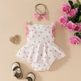 thumbnail image 4 of Valentine's Day Baby Outfit Girls Sleeveless Ribbed Strawberry Romper Bodysuits Dress Headbands Set Bodysuit Romper Onesie Fall Winter Clothes 3-6 Months, 4 of 6