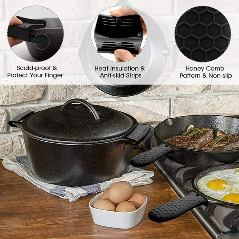 2X Silicone Hot Handle Holder Cover Set Assist Pan Handle Sleeve Potholders  Cast Iron Skillets Handles Grip Covers