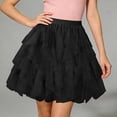 thumbnail image 3 of Tulle Skirts for Women Elastic Waist Ruffled Mesh Puffy Ballet Tutu Skirts 50s Carnival Party Mini Skirt, 3 of 5