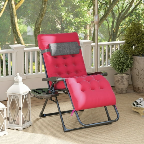 Outsunny Padded Zero Gravity Chair, Folding Recliner Chair, Patio Lounger with Cup Holder, Cushion for Outdoor, Patio, Deck, and Poolside, Red