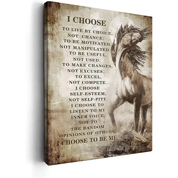 Rustic Religious Horse Canvas Wall Art Christian Horse Picture Inspirational Quotes - i Choose Painting Wall Décor for Bathroom Bedroom Office Unframed Artwork