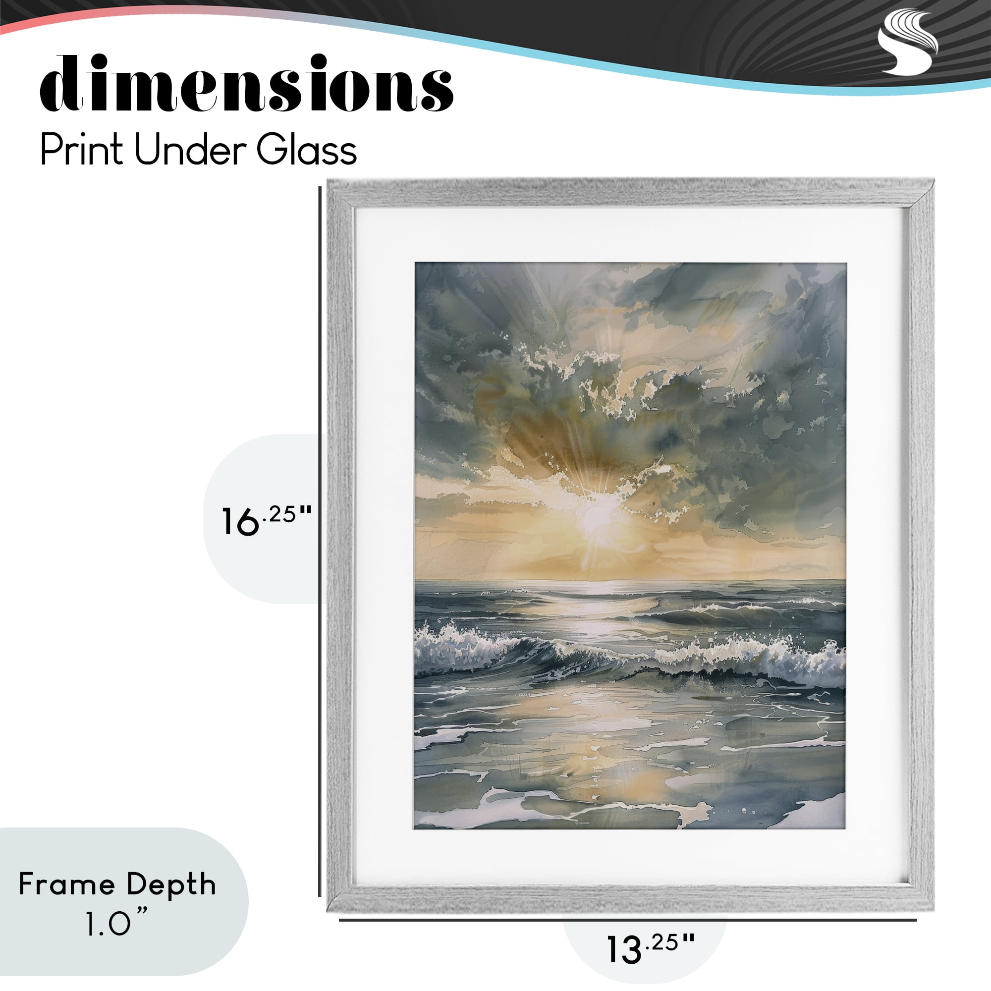 Stupell Industries Sunlit Waves Golden Reflection Gray Framed Print Under Glass, design by Petal Prints Design