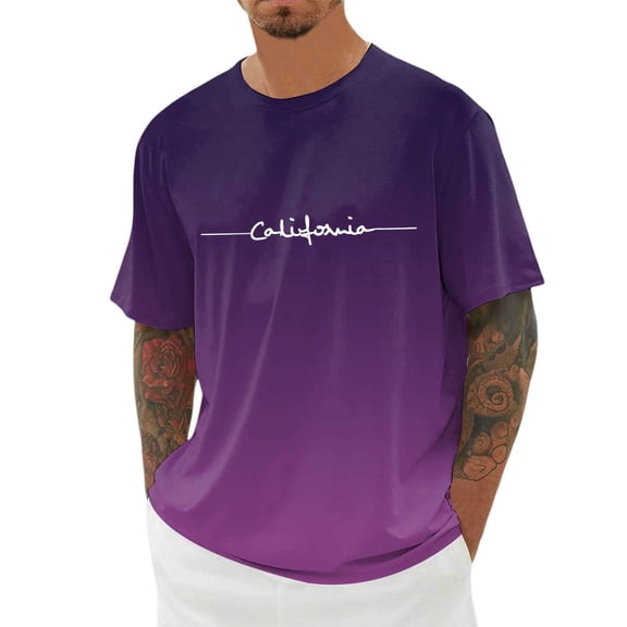 Krdevn Men's Oversized Summer T Shirt Crew Neck Short Sleeve T Shirt with Gradient City Print Basic Shirts Men Loose Casual Shirts Sports Shirts,XXS