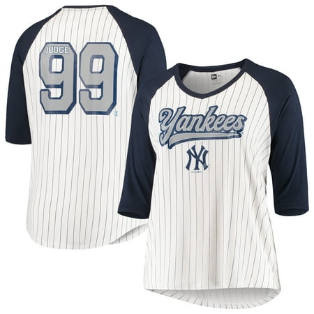 Aaron Judge New York Yankees 5th & Ocean by New Era Women's Plus Size Player Pinstripe Raglan 3/4-Sleeve T-Shirt -