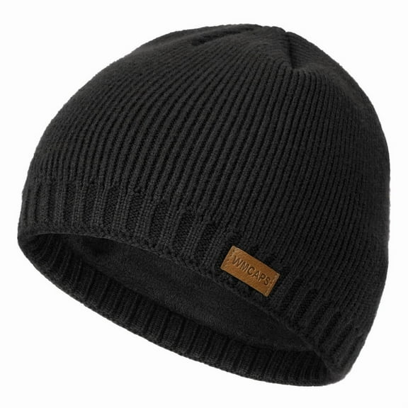 WMCAPS Warm Fleece Lined Beanie, Ski Stocking Skull Caps for Men Women, Unisex Thermal Knit Hat for Winter(Black)