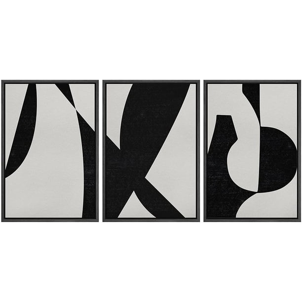 wall26 Framed Wall Art Print Set Black and Gray Mid Century Polygons