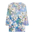 thumbnail image 5 of Women's Casual Shirts 3/4 Sleeve V-Neck Blouses Tops Fashion Floral Print T-Shirt Dressy Tunic Top Loose Pullover Womens Shirts, 5 of 6