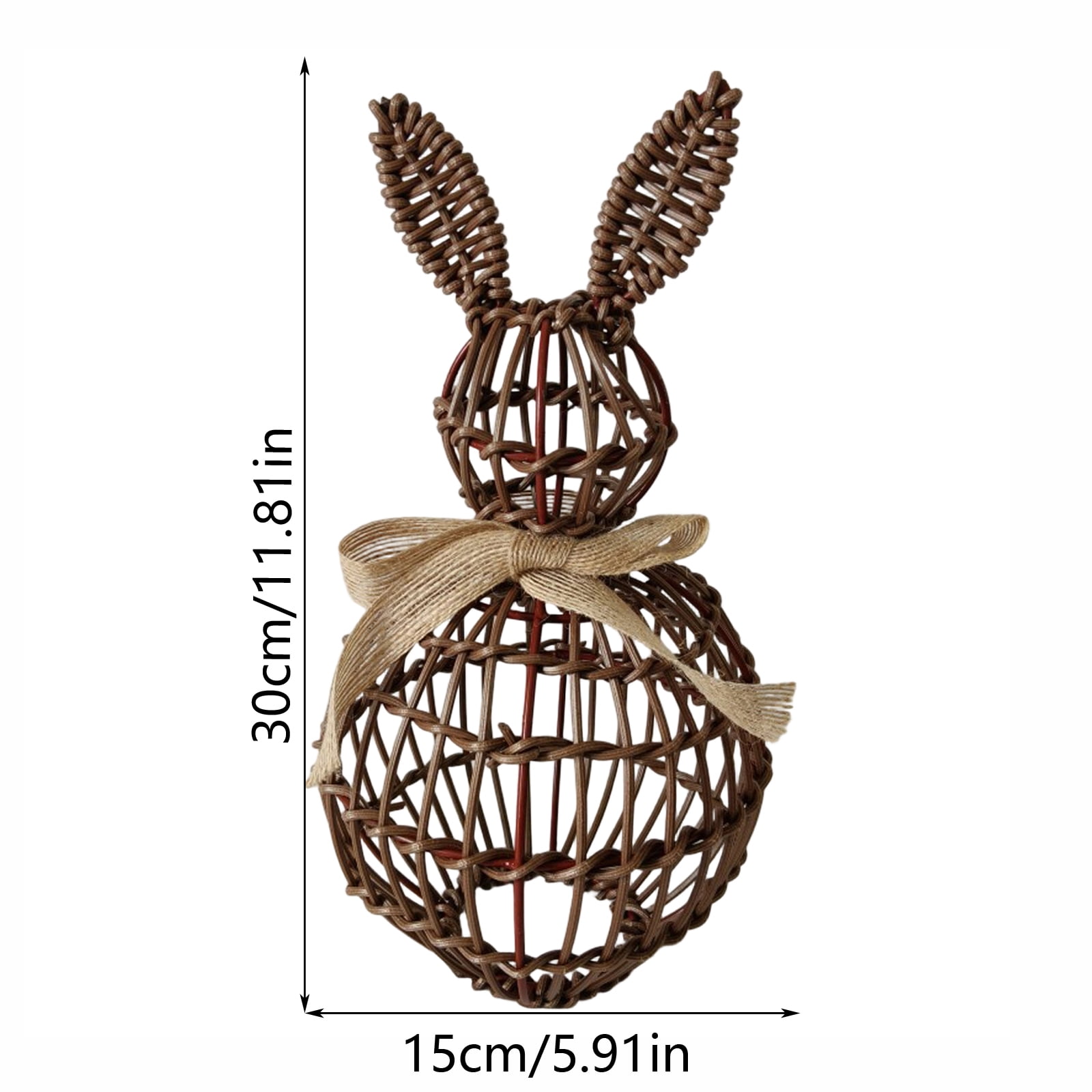 11.8in Handwoven Wicker Rabbit Garden Decoration, Easter Bunny Figurine For Outdoor Indoor Patio Lawn Yard Ornament, Easter Decor Gift