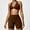 Sports Bra+Shorts--Brown, variant on PISONIC Workout Sets for Women 2 Piece Twist Front Halter Sports Bras High Waist Biker Shorts Exercise Gym Yoga Outfit