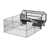 SAZYY Small Animal Hutch 35L Cage with Wheels - Bunny Playpen House for Guinea Pig Chinchilla, Black