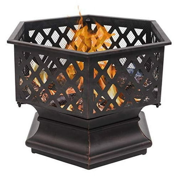 Bonnlo Small Portable Fire Pit Outdoor Fire Pit Wood Burning Fire Pit Square Steel Fire Bowl with Spark Screen and Poker for Outside Patio, Backyard 22-Inch