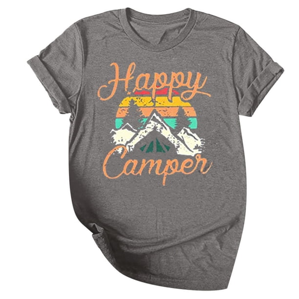 Gibobby Casual Playera de Manga Corta para Mujer Women Summer Letter Printed Fun Tees O Neck Summer Cute T-Shirts Blouse Tops(Gris,XL)