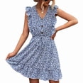 thumbnail image 2 of Vestido floral de verano para mujer Ticfox con manga casquillo y volantes en V, 2 of 5