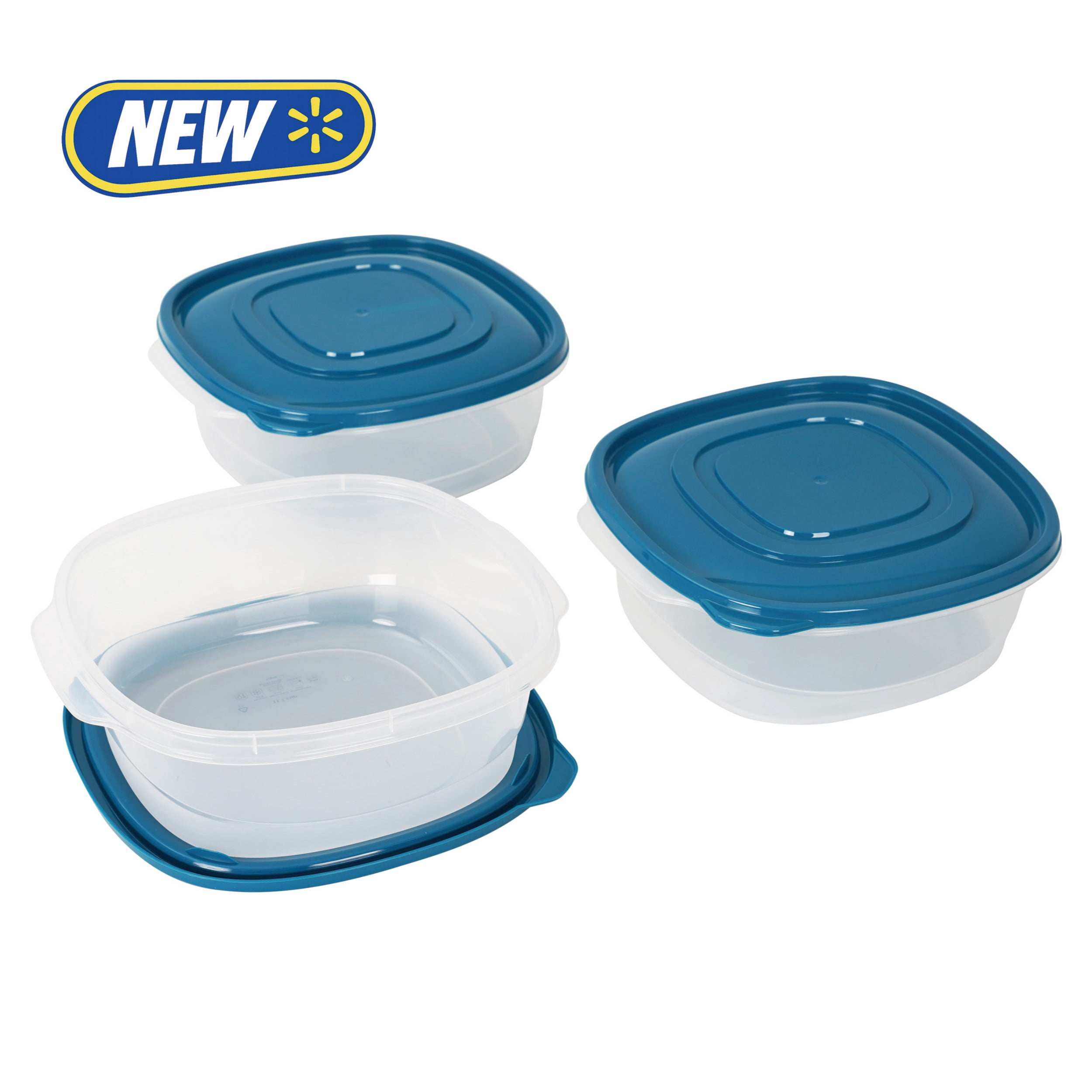 (4 pack) Mainstays Semi Durable Square 11.7cup Plastic Food Storage Container 3 Pack, Made for Family Meals, Party Size Dips, and Easy Serving and Storing