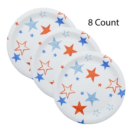 Red/White/Blue Stars Disposable Paper Plates, 10", 8 Count, Patriotic by Way To Celebrate