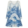 thumbnail image 3 of Blue Willow Chinoiserie Blue And White Long Sleeve Dresses For Women Vintage Elegant Party Dress Oversized V-neck Dress S-8XL, 3 of 7