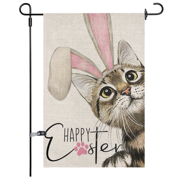 JOOCAR Garden Flags, Cat Rabbit Ears 12x18 Inches Reversible Garden Flags for Easter Outdoor Garden Holiday Yard Decoration
