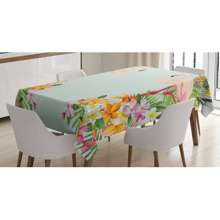 

Ambesonne Flamingo Tablecloth Rectangular Table Cover Tropic Flowers Animals 60 x84 Pale Blue Orange