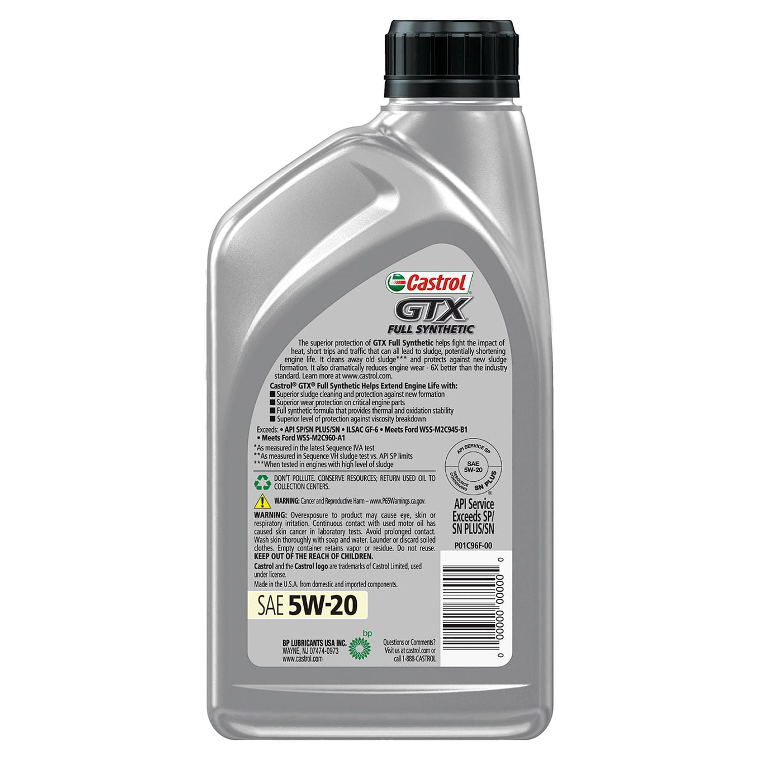 Castrol GTX Full Synthetic 5W-20 Motor Oil, 1 Quart, Case of 6