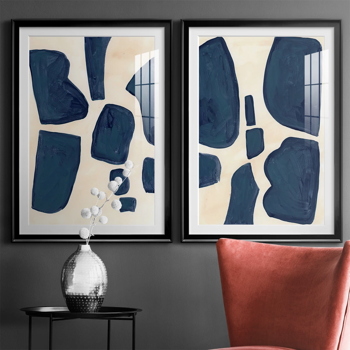 Wexford Home Blue Pieces I Abstract Art, Framed Art, 22.5" x 30.5" Black Frame, Ready-Hang