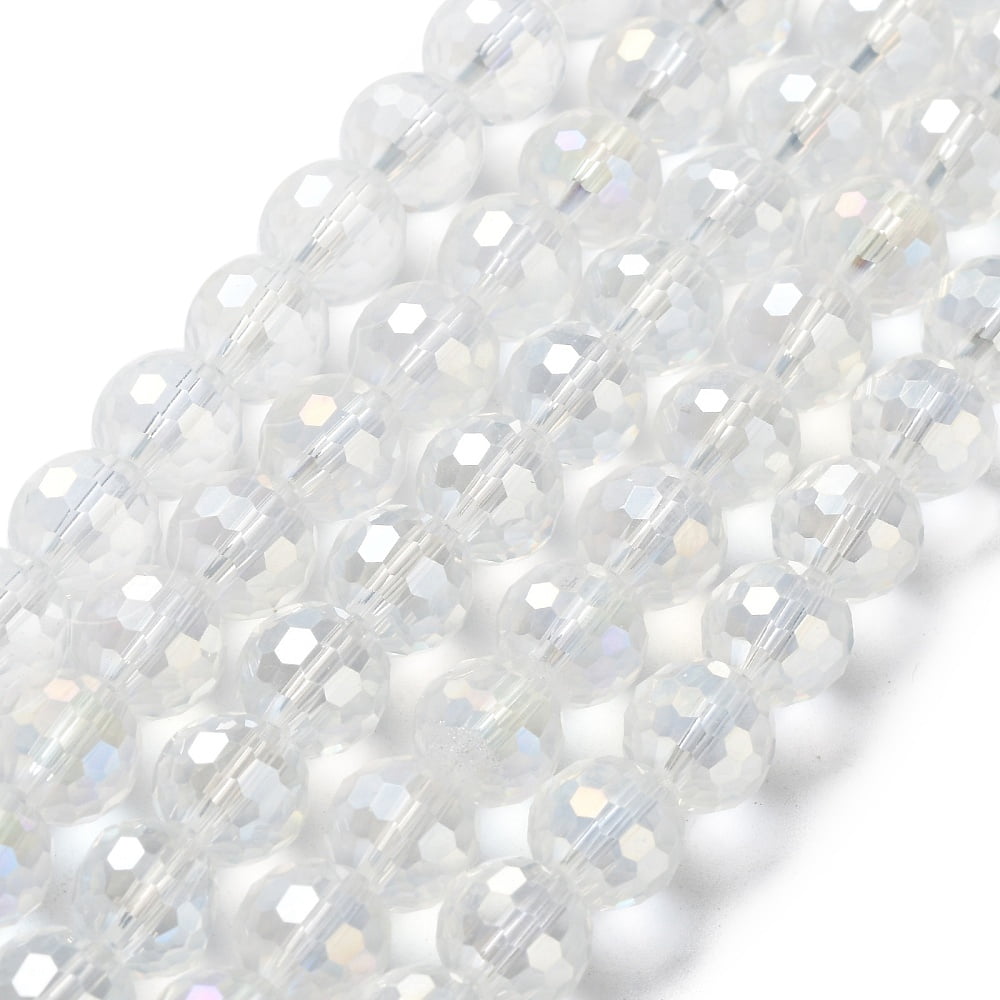 Electroplate Glass Bead Strands AB color Plated Faceted(96 Facets) Round Clear AB 10mm Hole: 1mm 72pcs/strand 26 inch