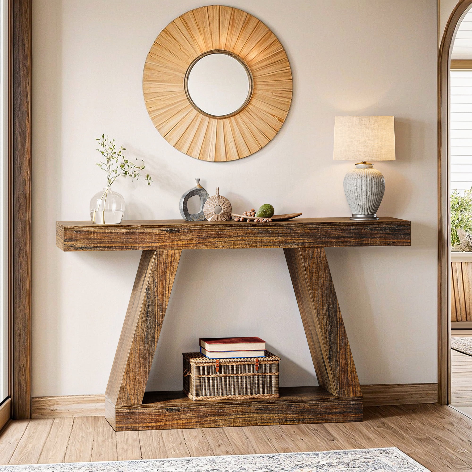 Demi Bonn Farmhouse Console Table, 55" Sofa Table with Storage for Hallway, Bedroom, Living Room, Brown