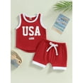 thumbnail image 3 of Boys Sleeveless O Neck Letter Print Vest + Red Drawstring Shorts, 3 of 8